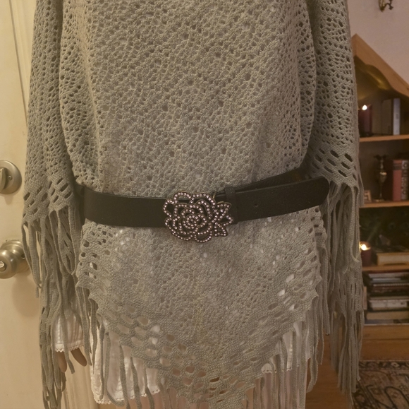 Vintage Glitz Pink Rhinestone Black Leather Belt Sz 35"-39" EUC - Picture 5 of 12